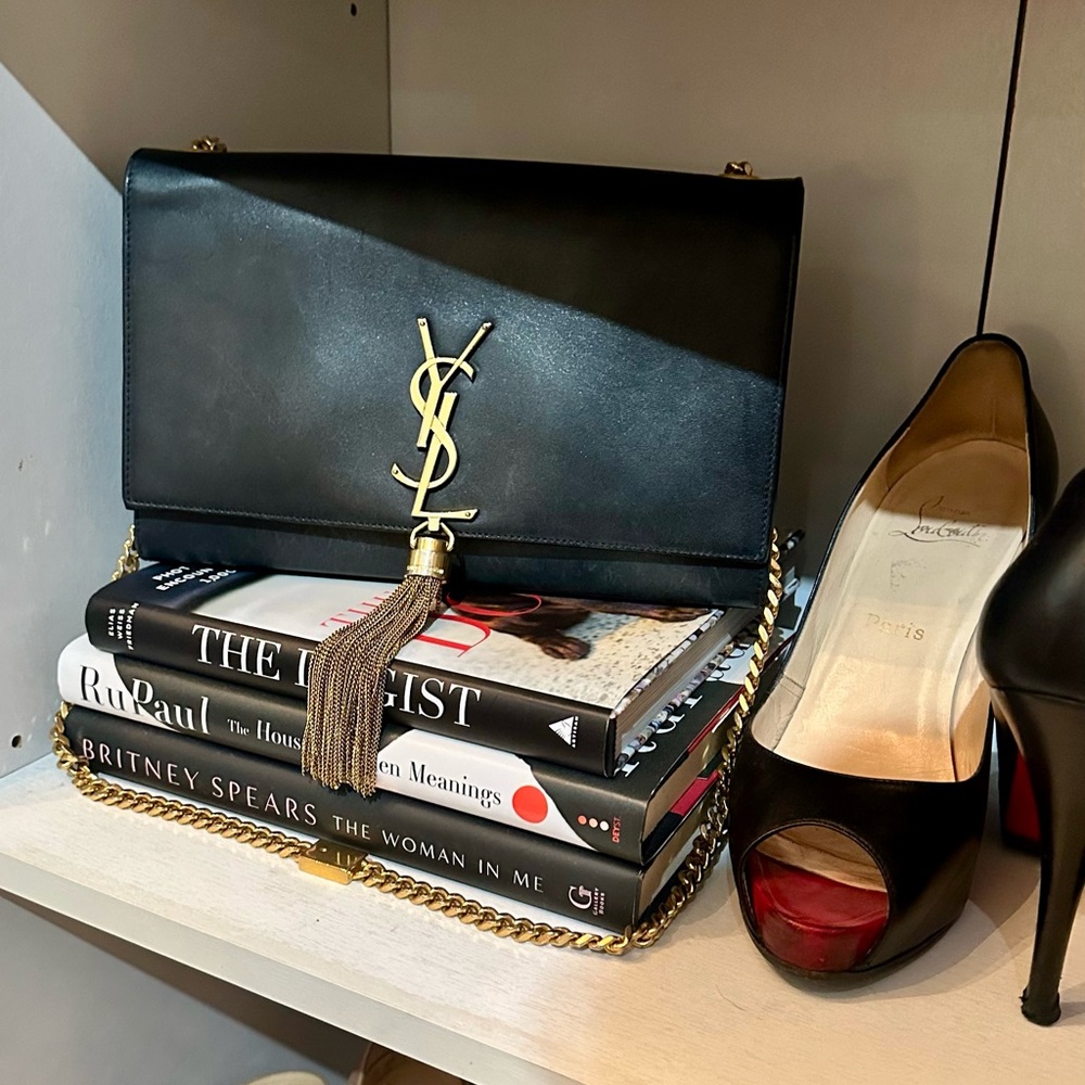 Yves Saint Laurent Black Leather Tassel Clutch